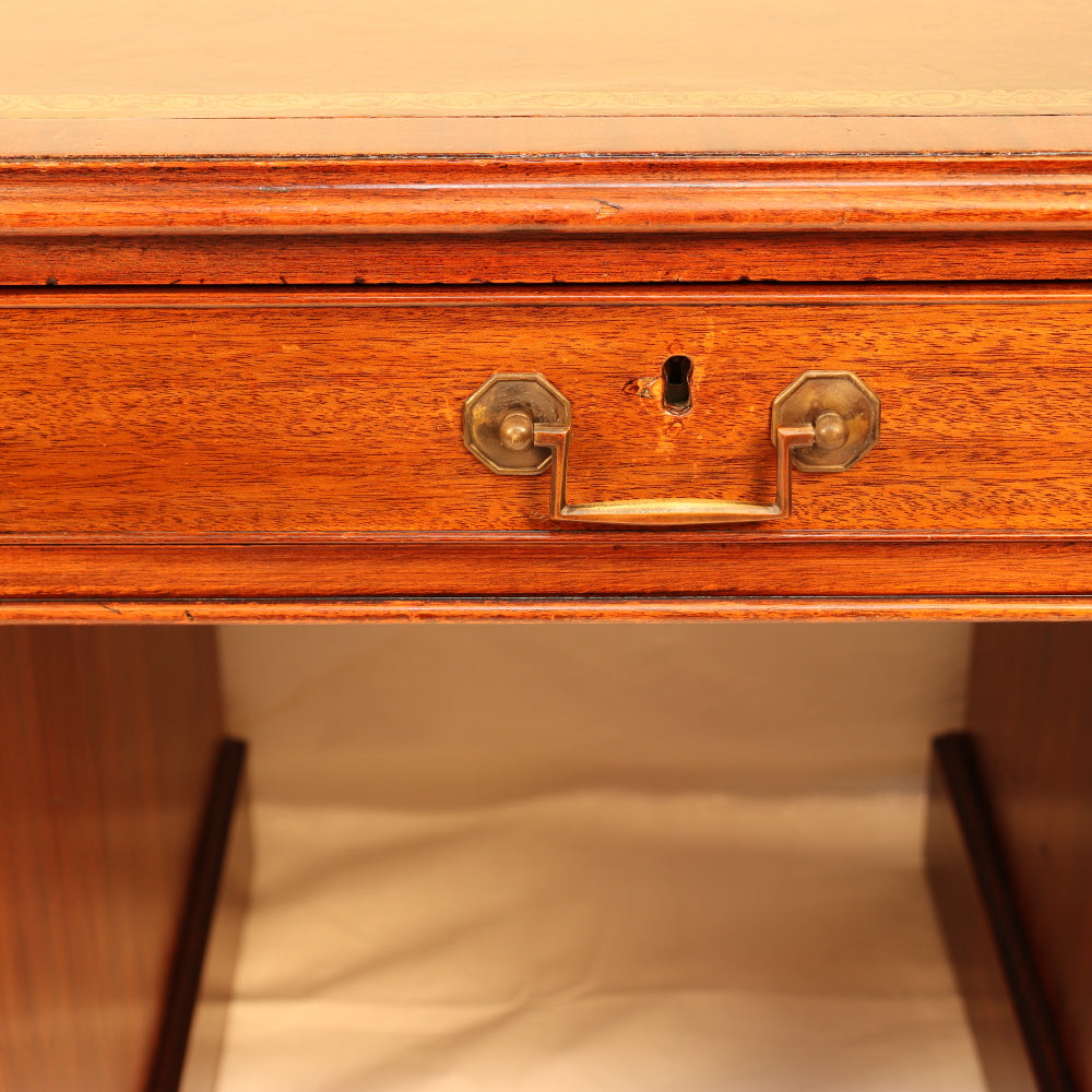 AF5-019: Antique Mid 19th Century English Georgian Style  Mahogany Pedestal Desk W/ Leather Inset Top