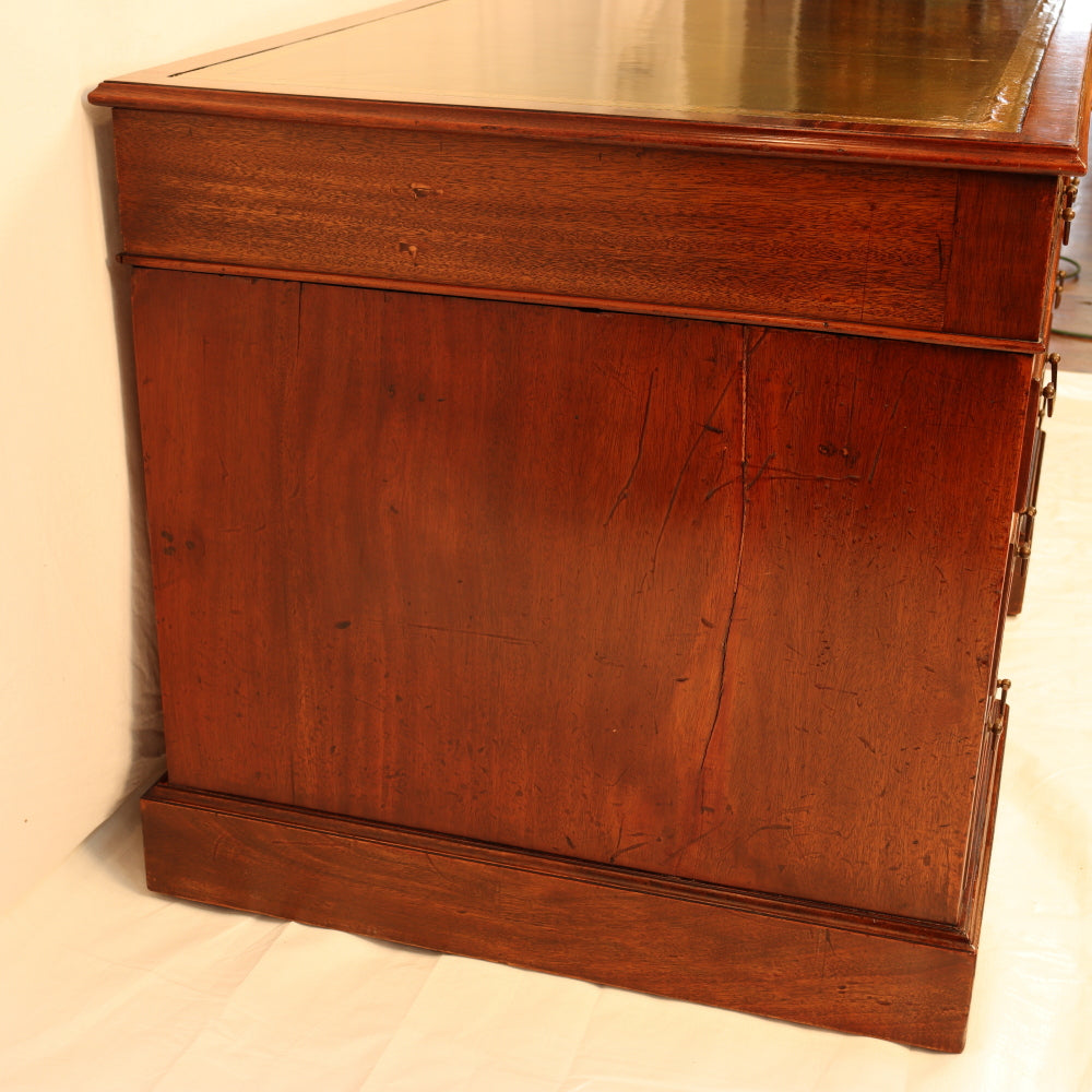 AF5-019: Antique Mid 19th Century English Georgian Style  Mahogany Pedestal Desk W/ Leather Inset Top