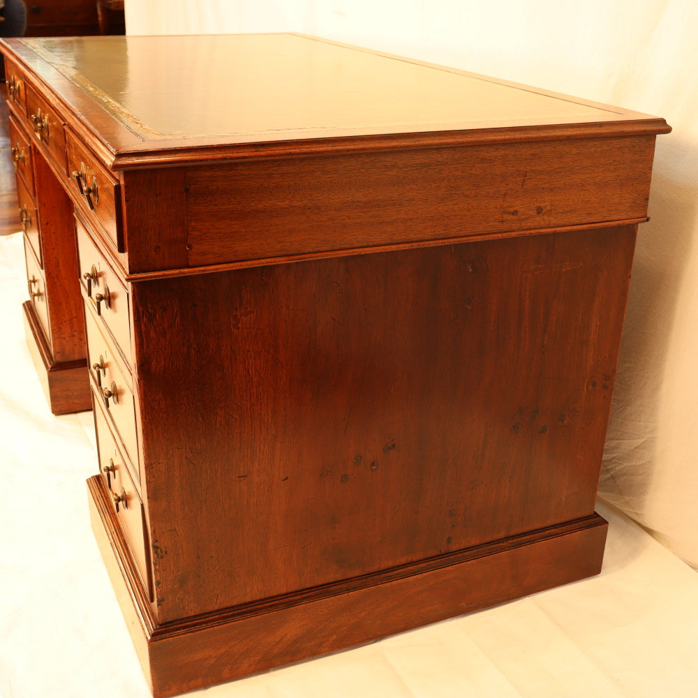 AF5-019: Antique Mid 19th Century English Georgian Style  Mahogany Pedestal Desk W/ Leather Inset Top