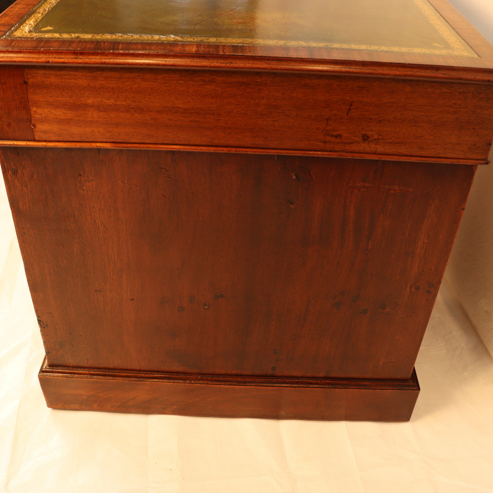 AF5-019: Antique Mid 19th Century English Georgian Style  Mahogany Pedestal Desk W/ Leather Inset Top