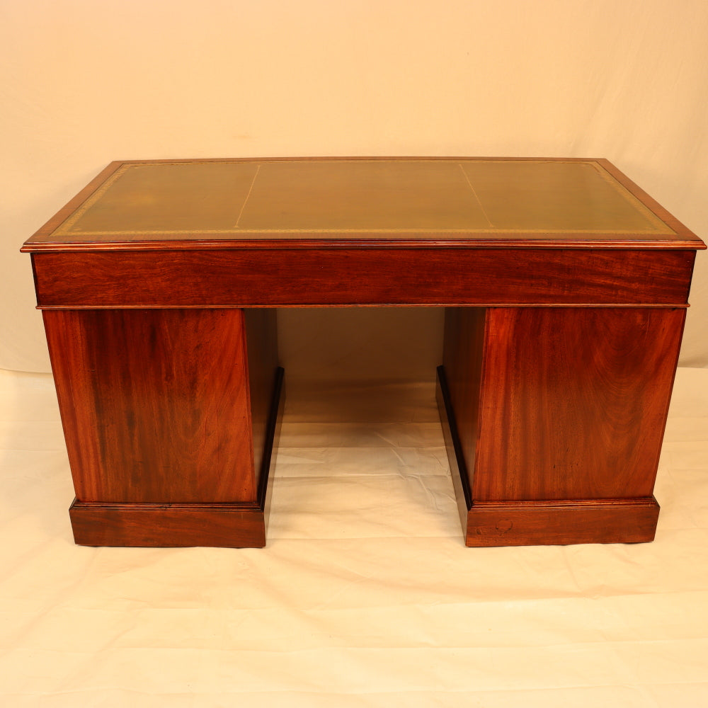 AF5-019: Antique Mid 19th Century English Georgian Style  Mahogany Pedestal Desk W/ Leather Inset Top