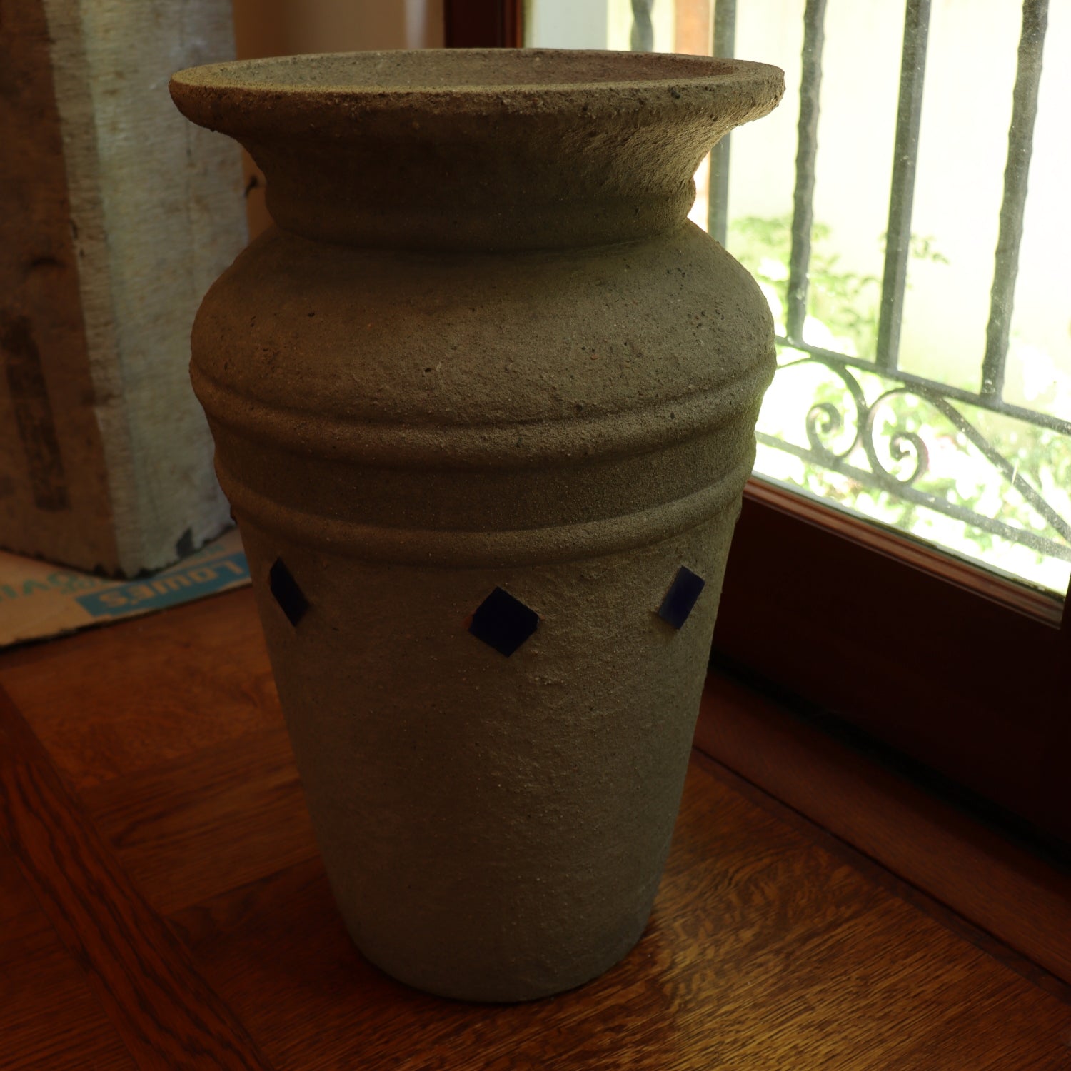 DA5-011: Antique Hillside Pottery - Pair of Circa 1920's Concrete Pots With Blue Tiles