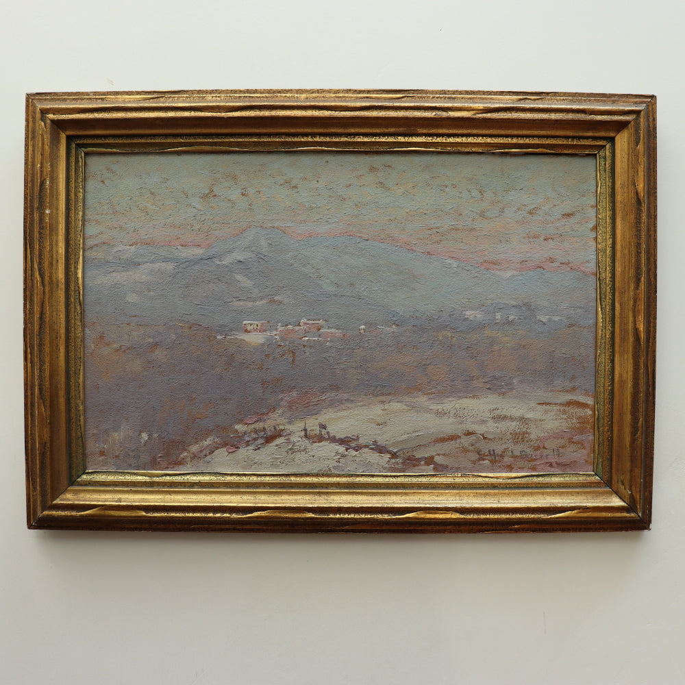 AW085 - Elizabeth Hunt Barrett - American Impressionist Oil on Board - Snowy Mountains
