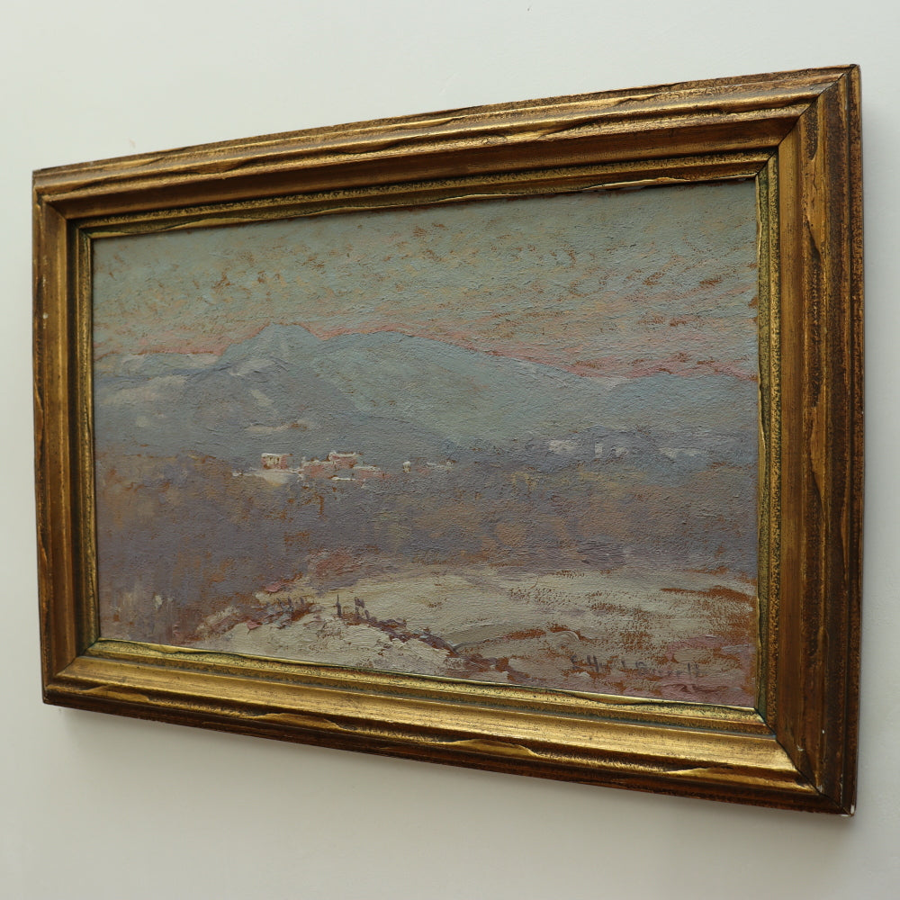 AW085 - Elizabeth Hunt Barrett - American Impressionist Oil on Board - Snowy Mountains