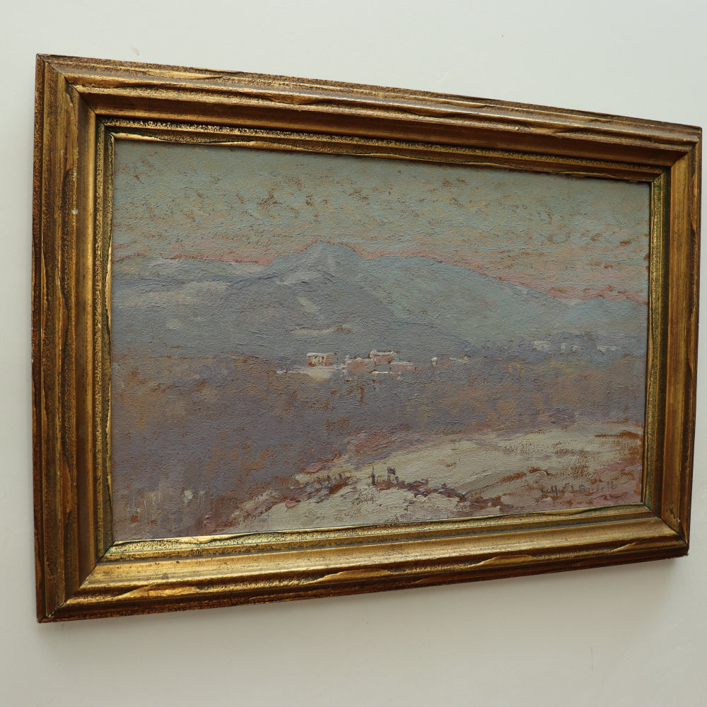 AW085 - Elizabeth Hunt Barrett - American Impressionist Oil on Board - Snowy Mountains