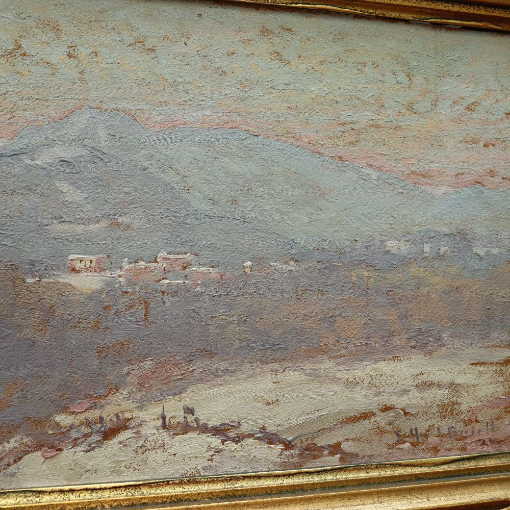 AW085 - Elizabeth Hunt Barrett - American Impressionist Oil on Board - Snowy Mountains
