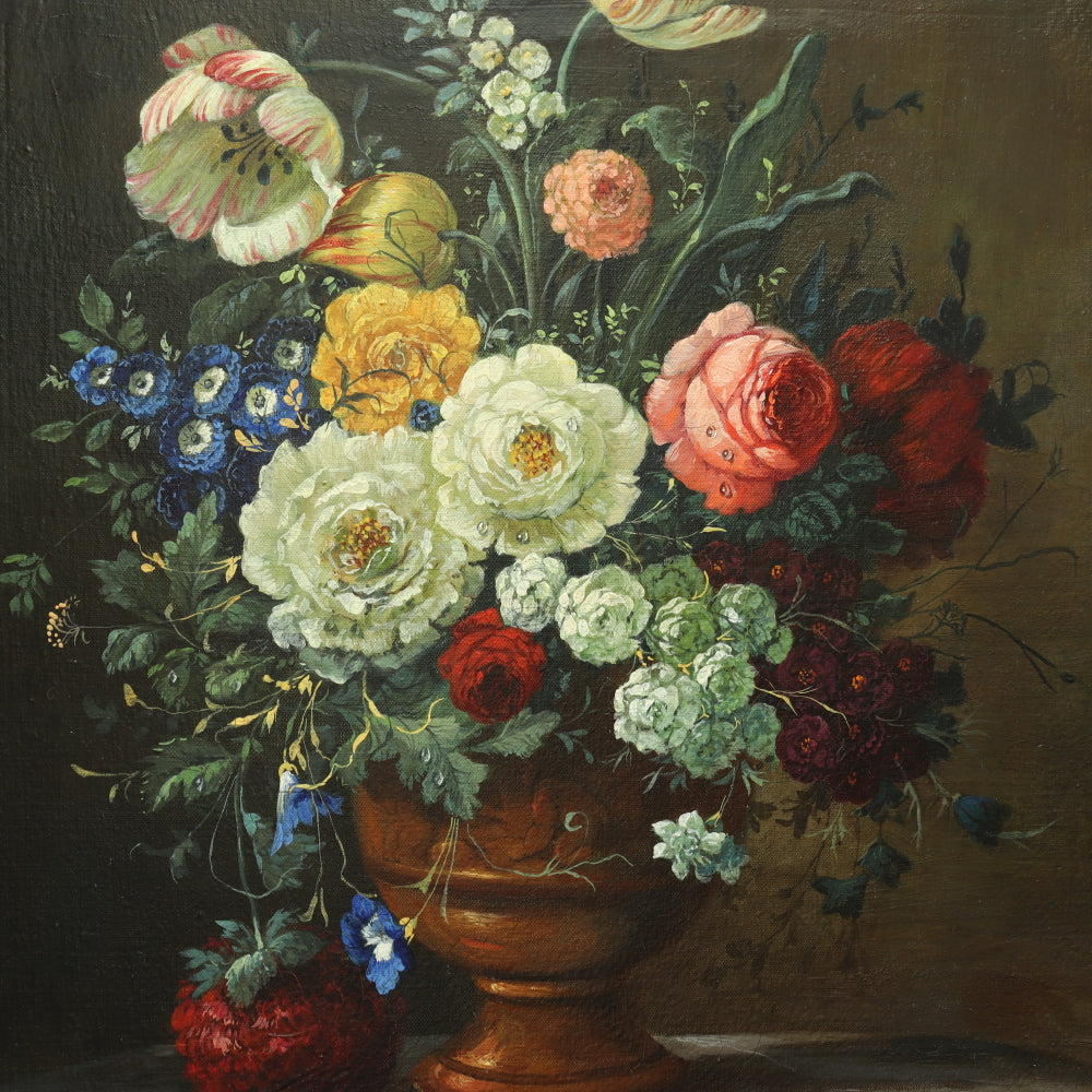 AW615: American School - 19th Century Floral Still Life in Period Frame - Oil on Canvas