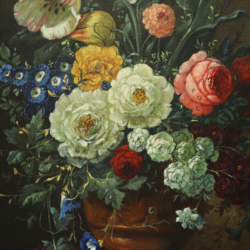 AW615: American School - 19th Century Floral Still Life in Period Frame - Oil on Canvas