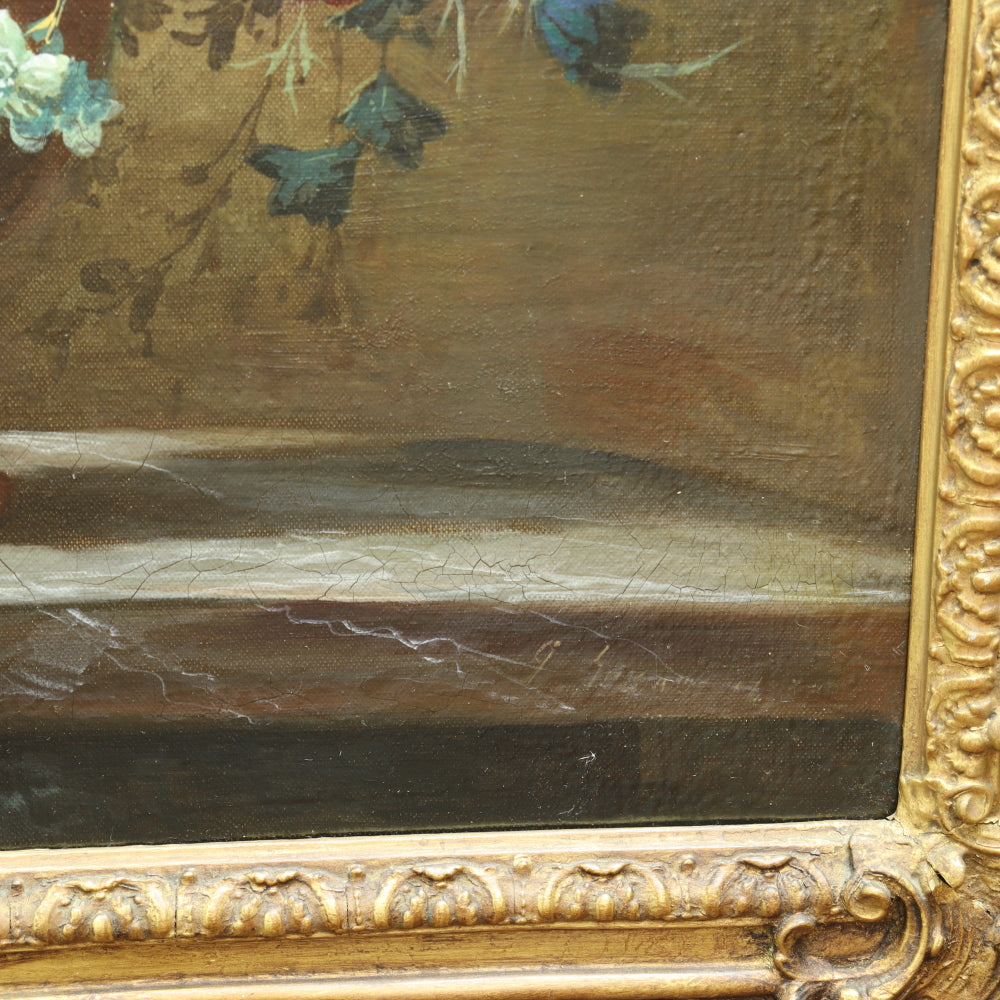 AW615: American School - 19th Century Floral Still Life in Period Frame - Oil on Canvas