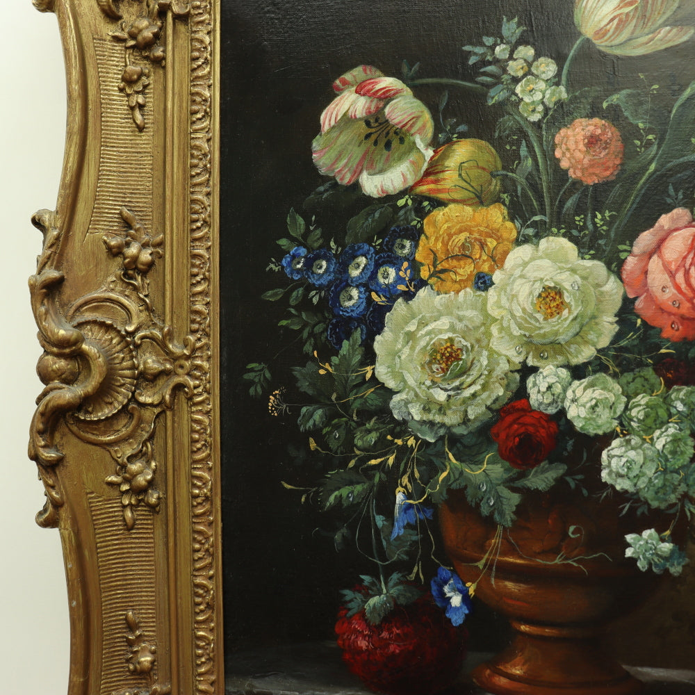 AW615: American School - 19th Century Floral Still Life in Period Frame - Oil on Canvas