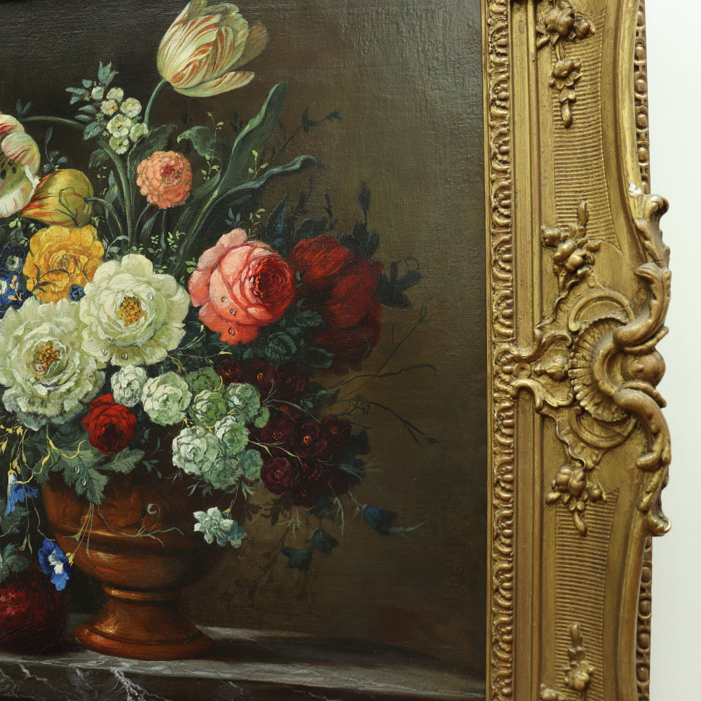 AW615: American School - 19th Century Floral Still Life in Period Frame - Oil on Canvas