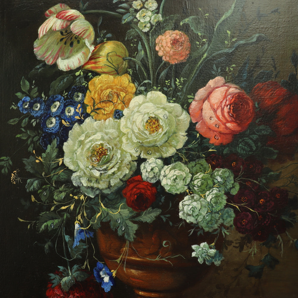 AW615: American School - 19th Century Floral Still Life in Period Frame - Oil on Canvas