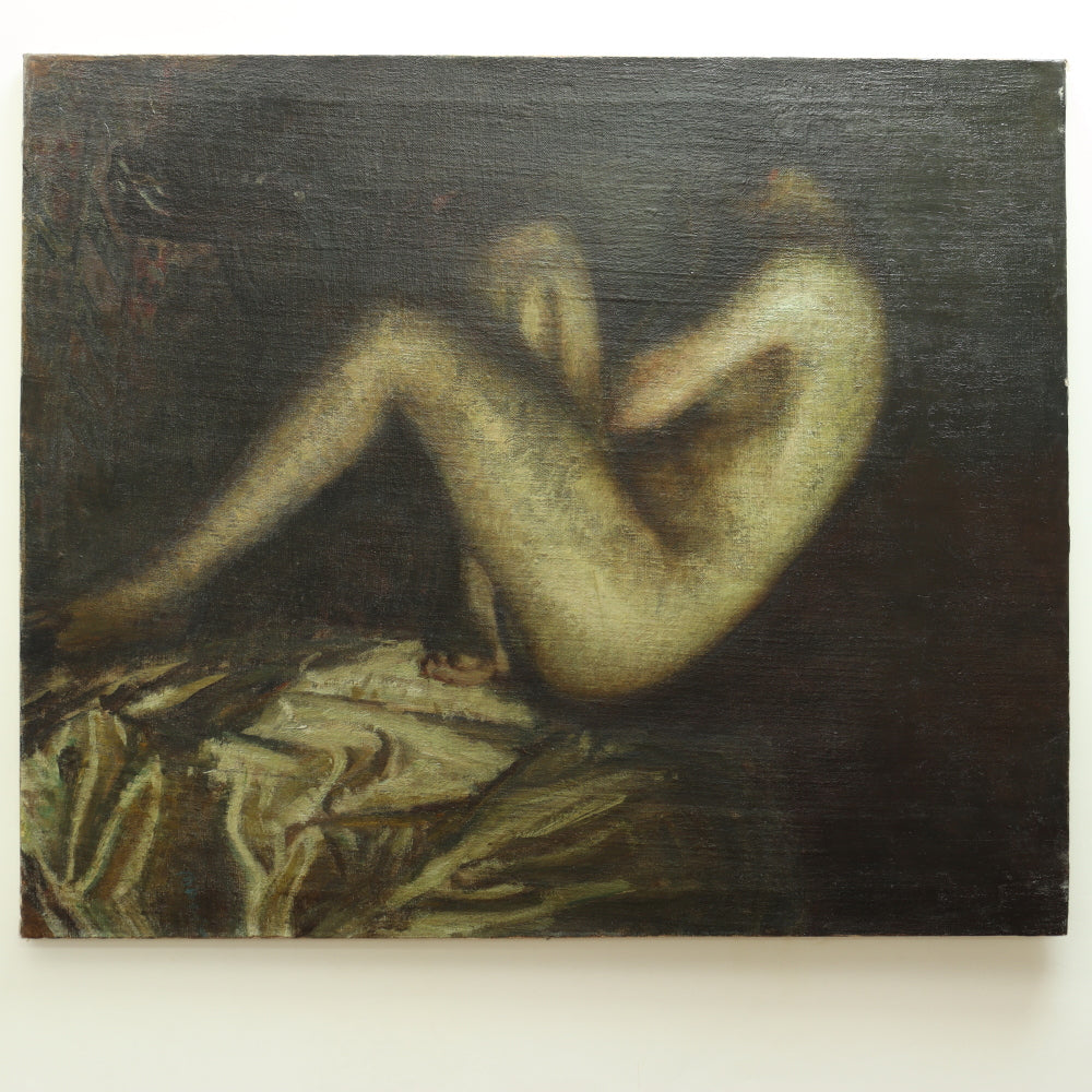 AW441: Early 20th Century American School - Crouching Male Nude - Oil on Canvas