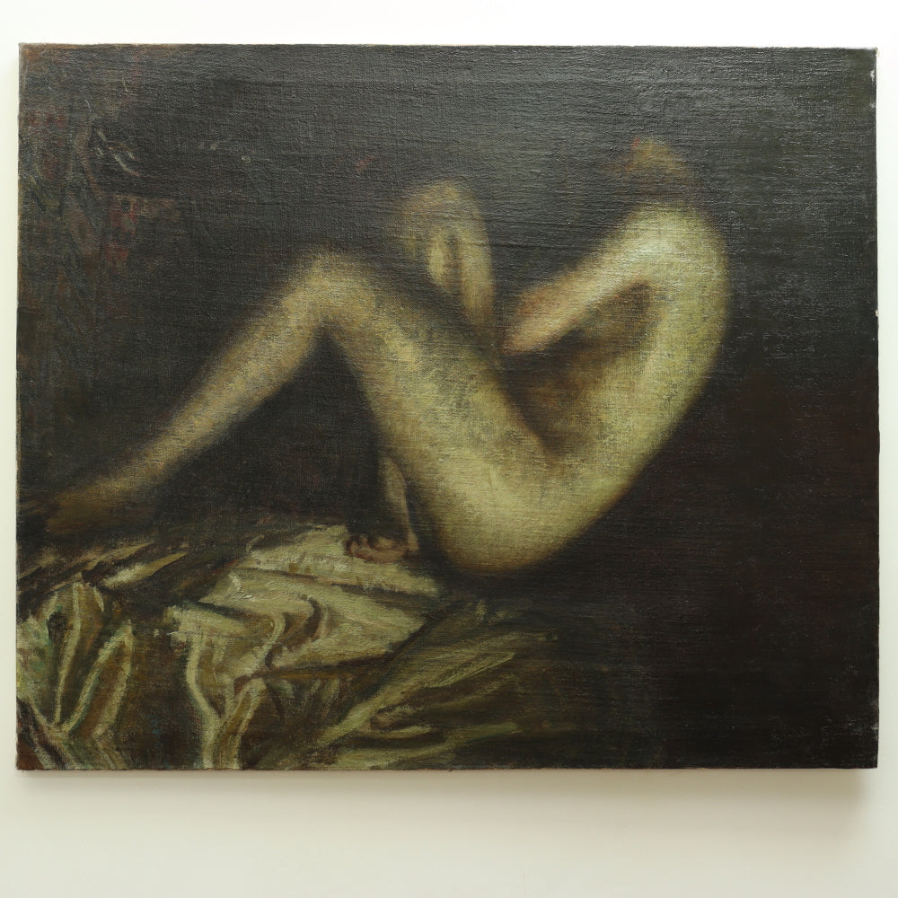 AW441: Early 20th Century American School - Crouching Male Nude - Oil on Canvas