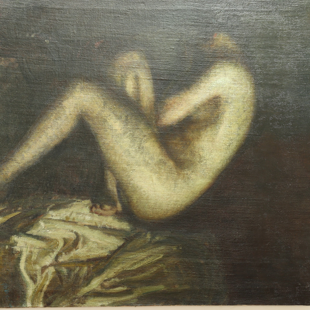 AW441: Early 20th Century American School - Crouching Male Nude - Oil on Canvas