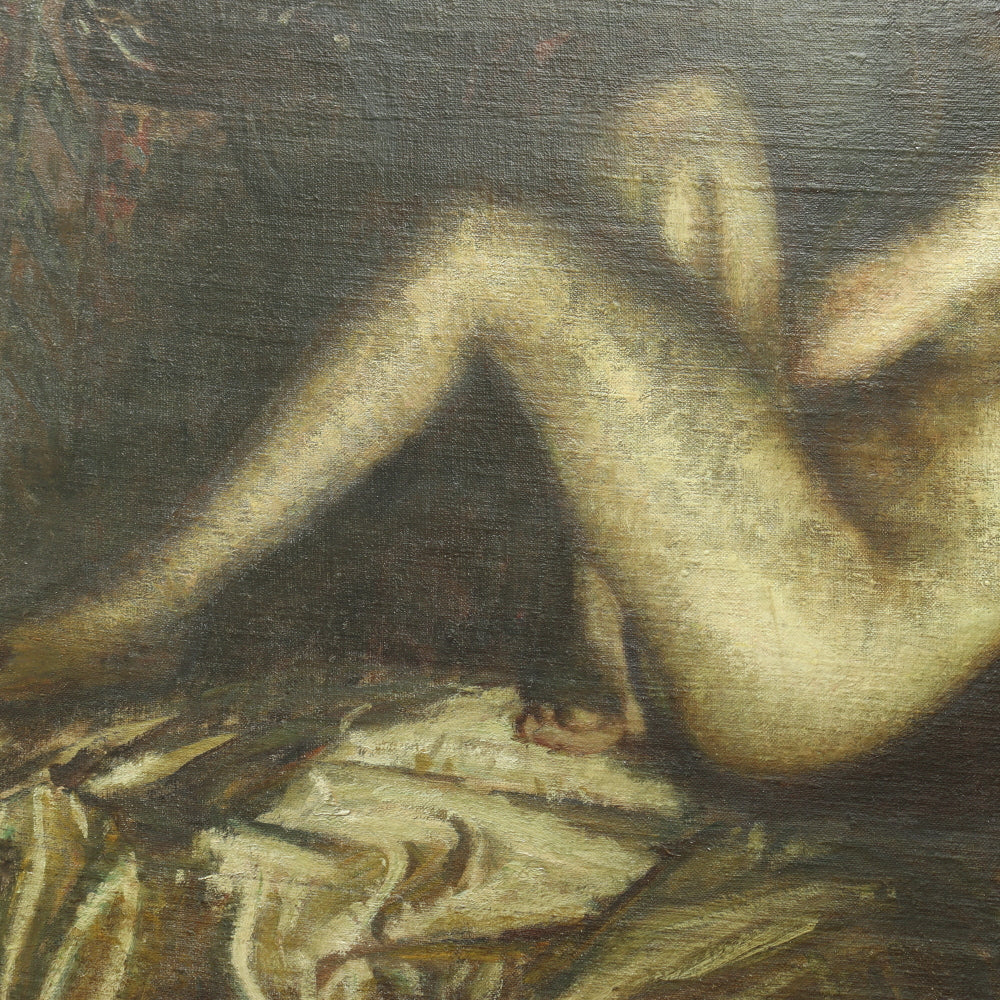 AW441: Early 20th Century American School - Crouching Male Nude - Oil on Canvas