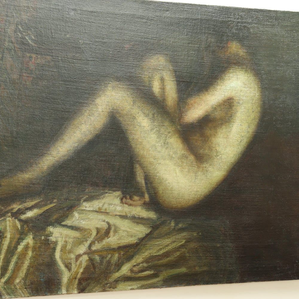 AW441: Early 20th Century American School - Crouching Male Nude - Oil on Canvas