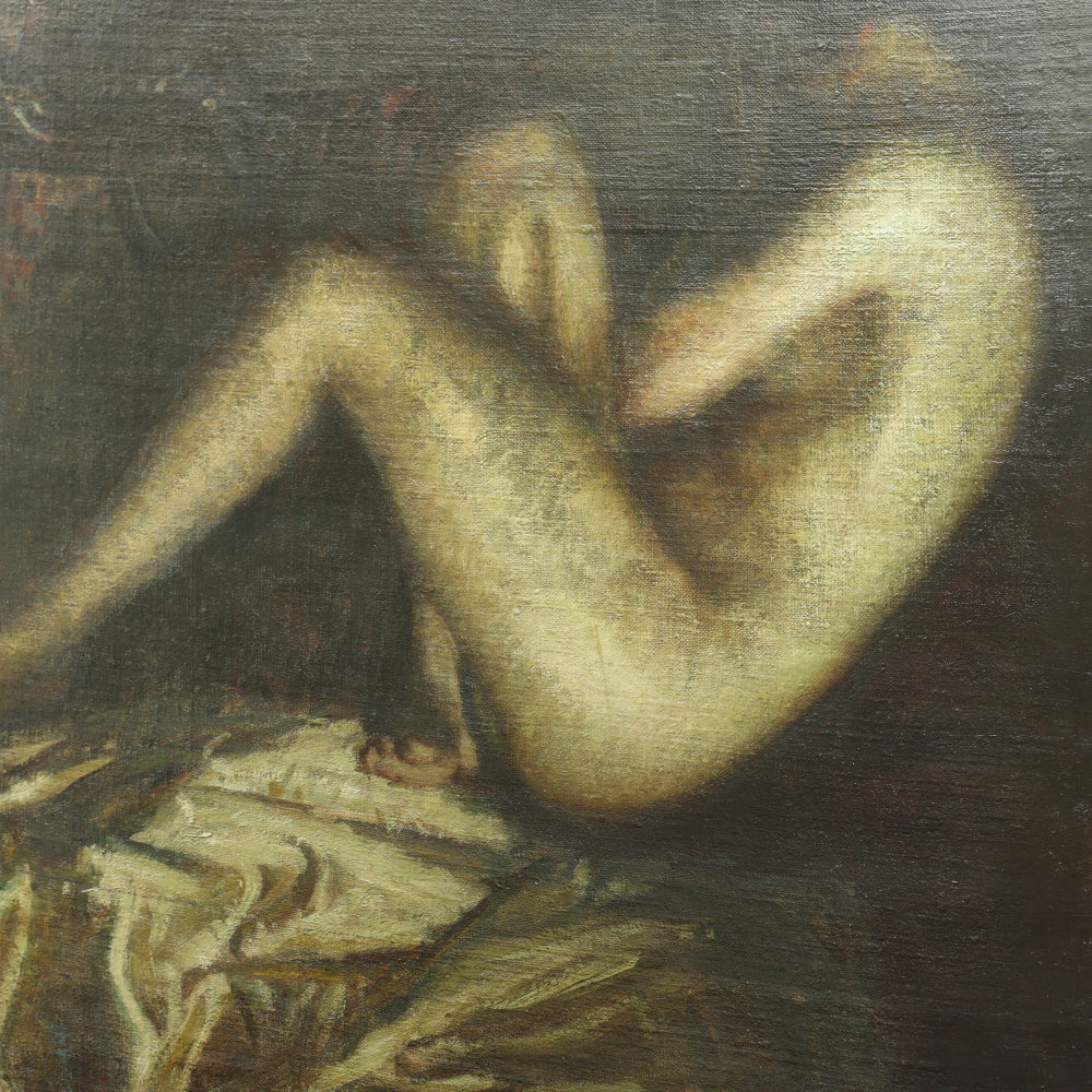 AW441: Early 20th Century American School - Crouching Male Nude - Oil on Canvas