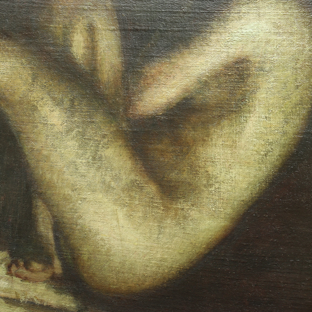 AW441: Early 20th Century American School - Crouching Male Nude - Oil on Canvas