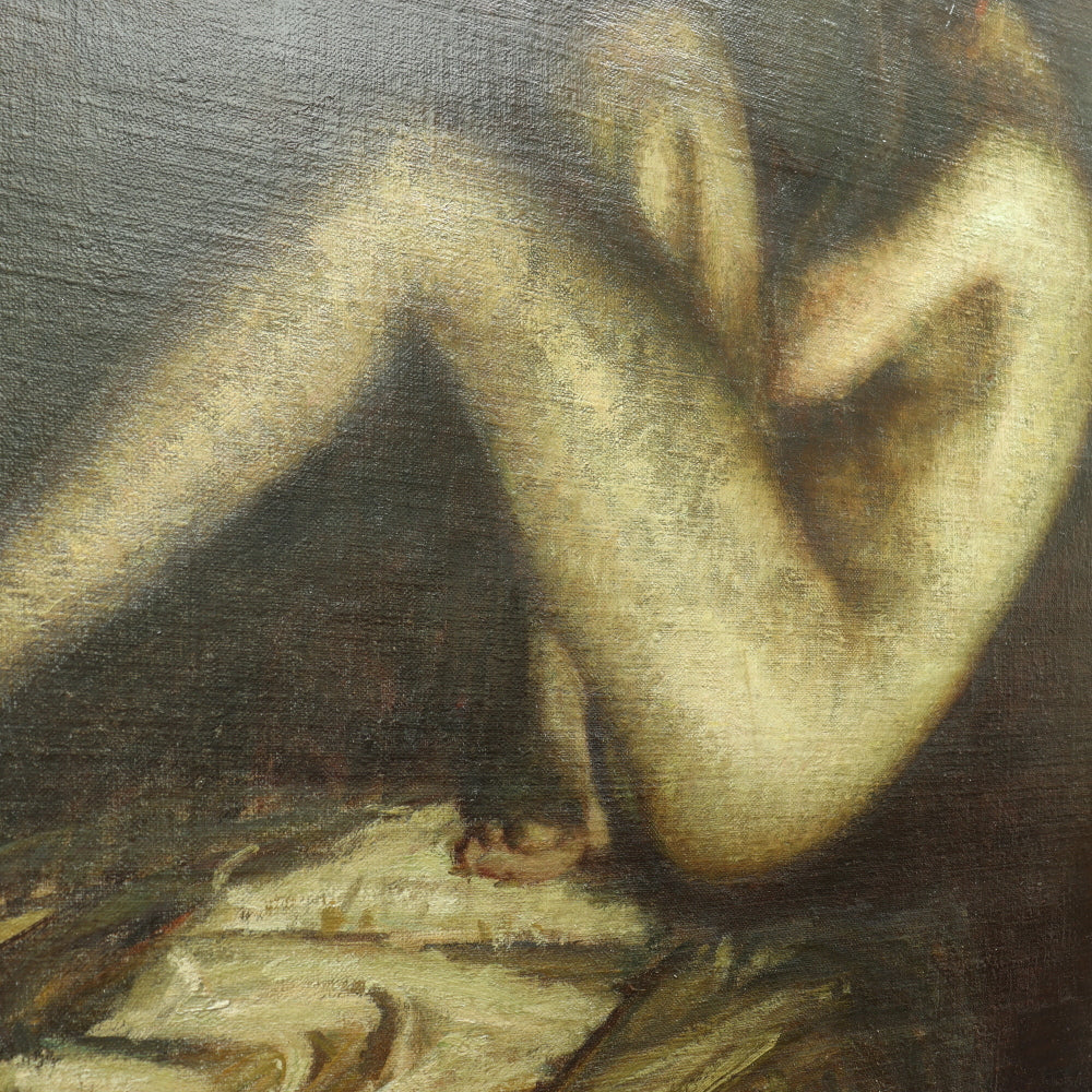 AW441: Early 20th Century American School - Crouching Male Nude - Oil on Canvas