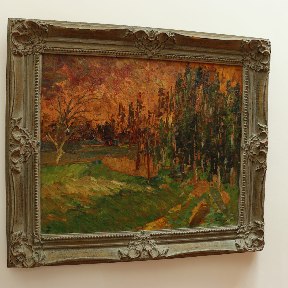 AW619: French School Expressionist Landscape Mid 20th Century Oil on Canvas