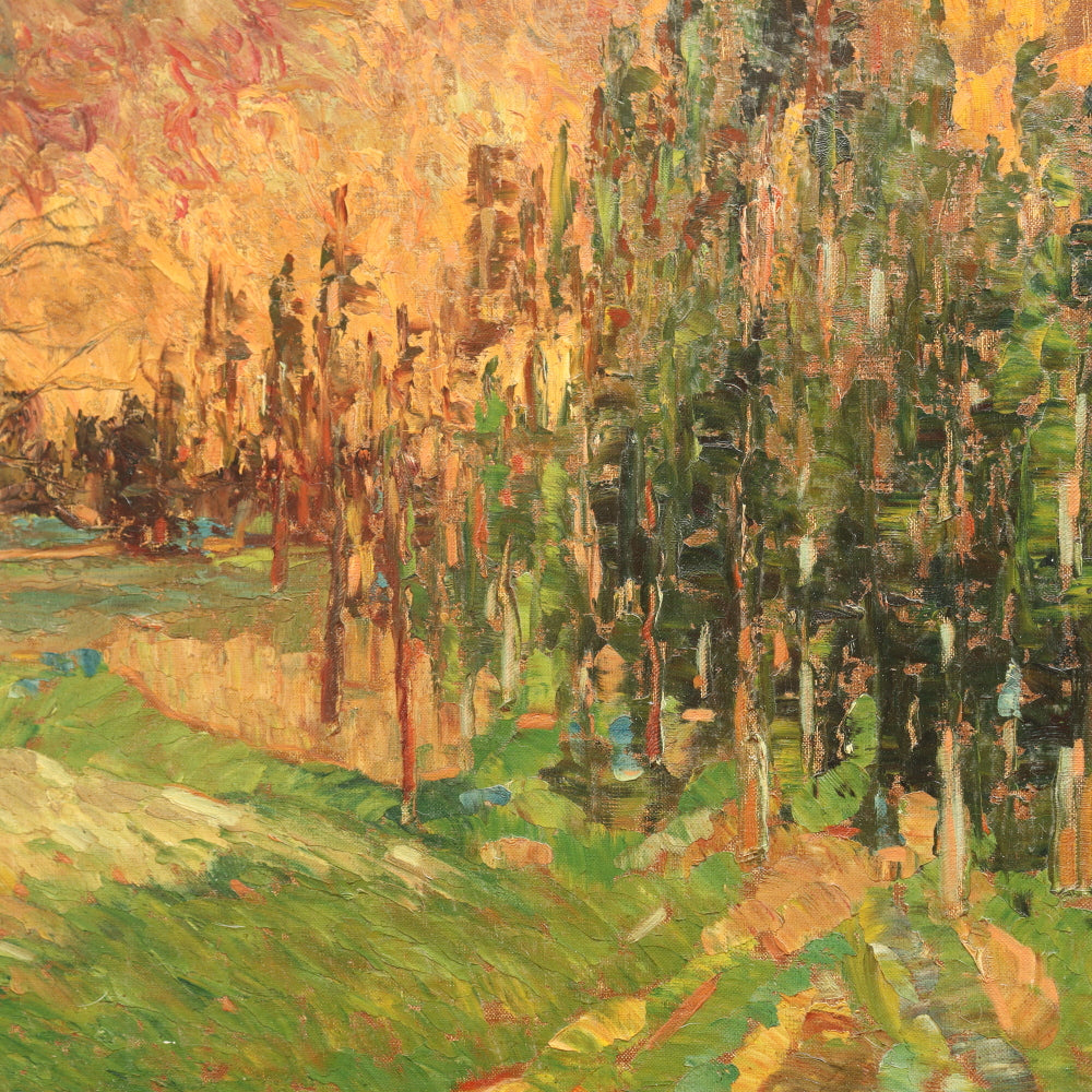 AW619: French School Expressionist Landscape Mid 20th Century Oil on Canvas