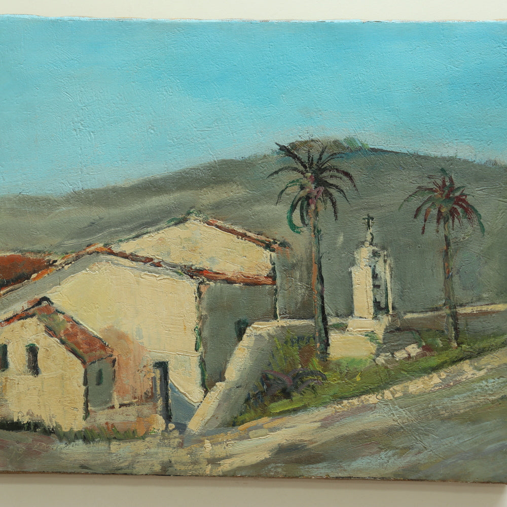 AW641: Early 20th Century Oil on Canvas Spanish Colonial Chapel