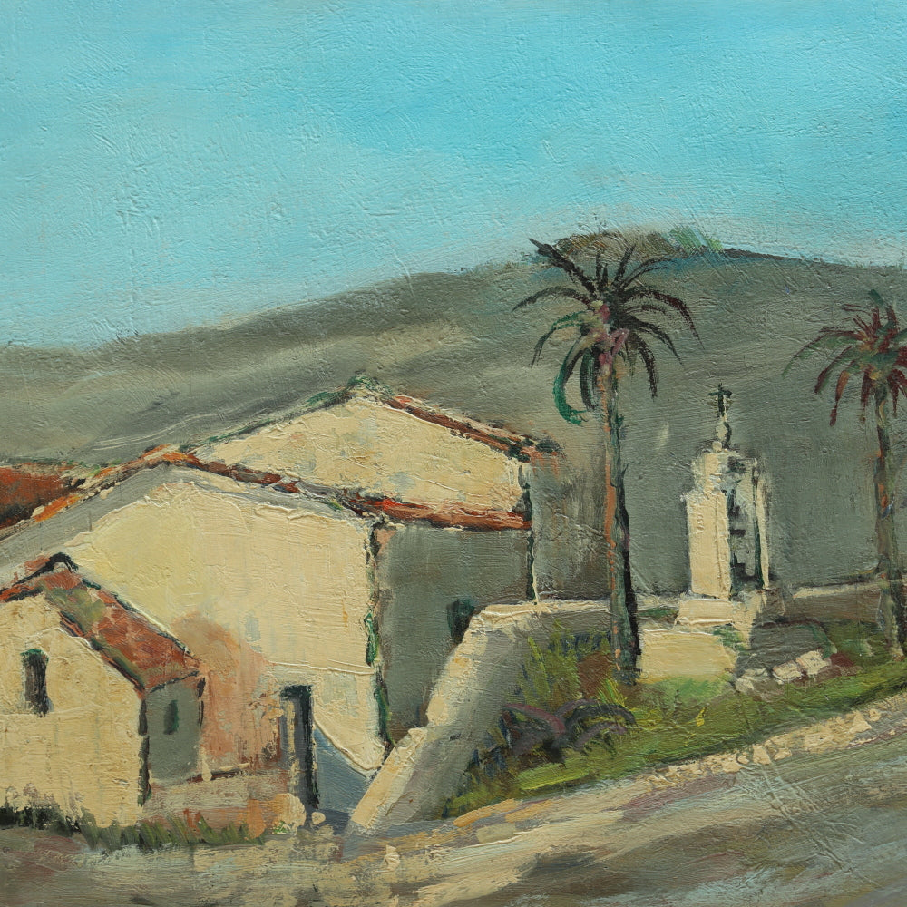 AW641: Early 20th Century Oil on Canvas Spanish Colonial Chapel