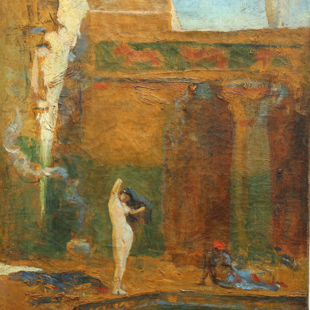 AW642: Late 19th Century European Impressionist Painting of Moroccan Villa Oil on Canvas