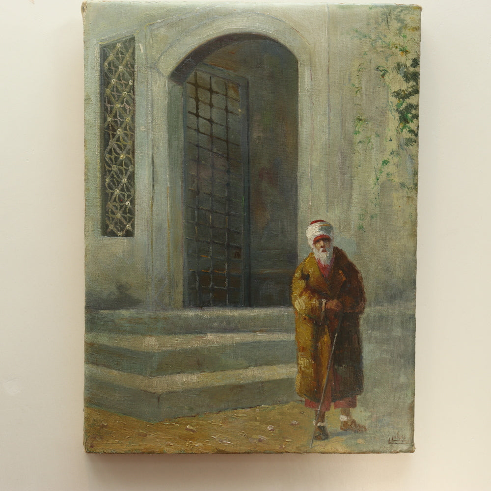 AW645: Late 19th Century Impressionist Oil on Canvas Painting of Arab Mosque