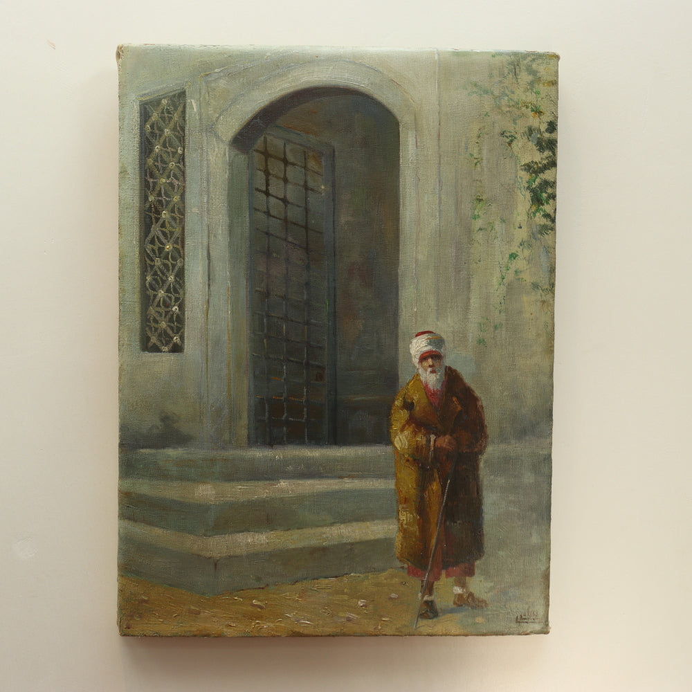 AW645: Late 19th Century Impressionist Oil on Canvas Painting of Arab Mosque