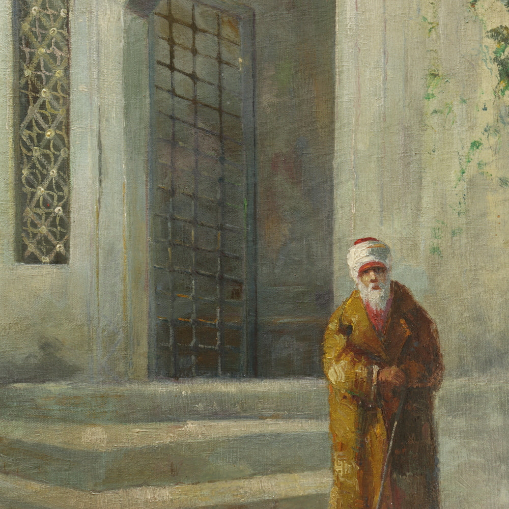 AW645: Late 19th Century Impressionist Oil on Canvas Painting of Arab Mosque