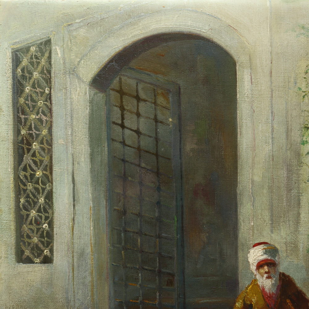 AW645: Late 19th Century Impressionist Oil on Canvas Painting of Arab Mosque