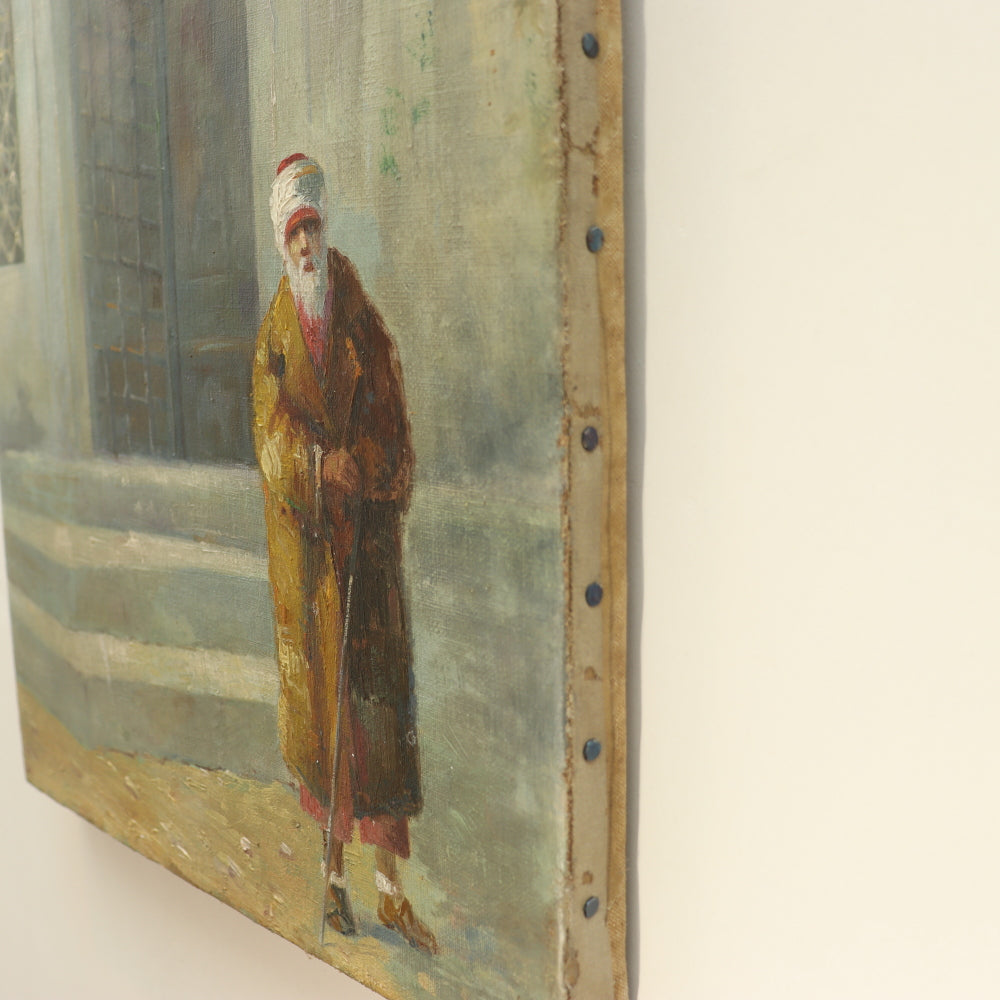 AW645: Late 19th Century Impressionist Oil on Canvas Painting of Arab Mosque