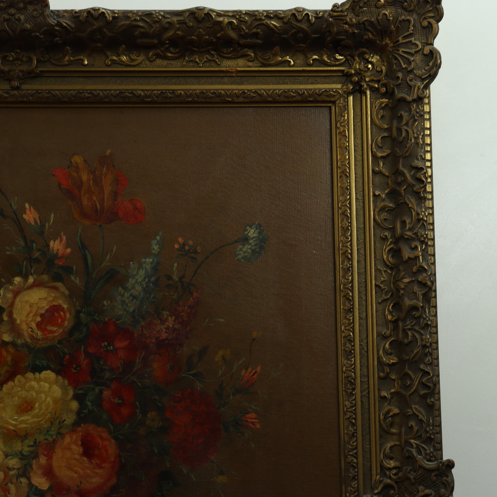 AW648: 19th C Floral Still Life Signed CORBE Oil on Canvas