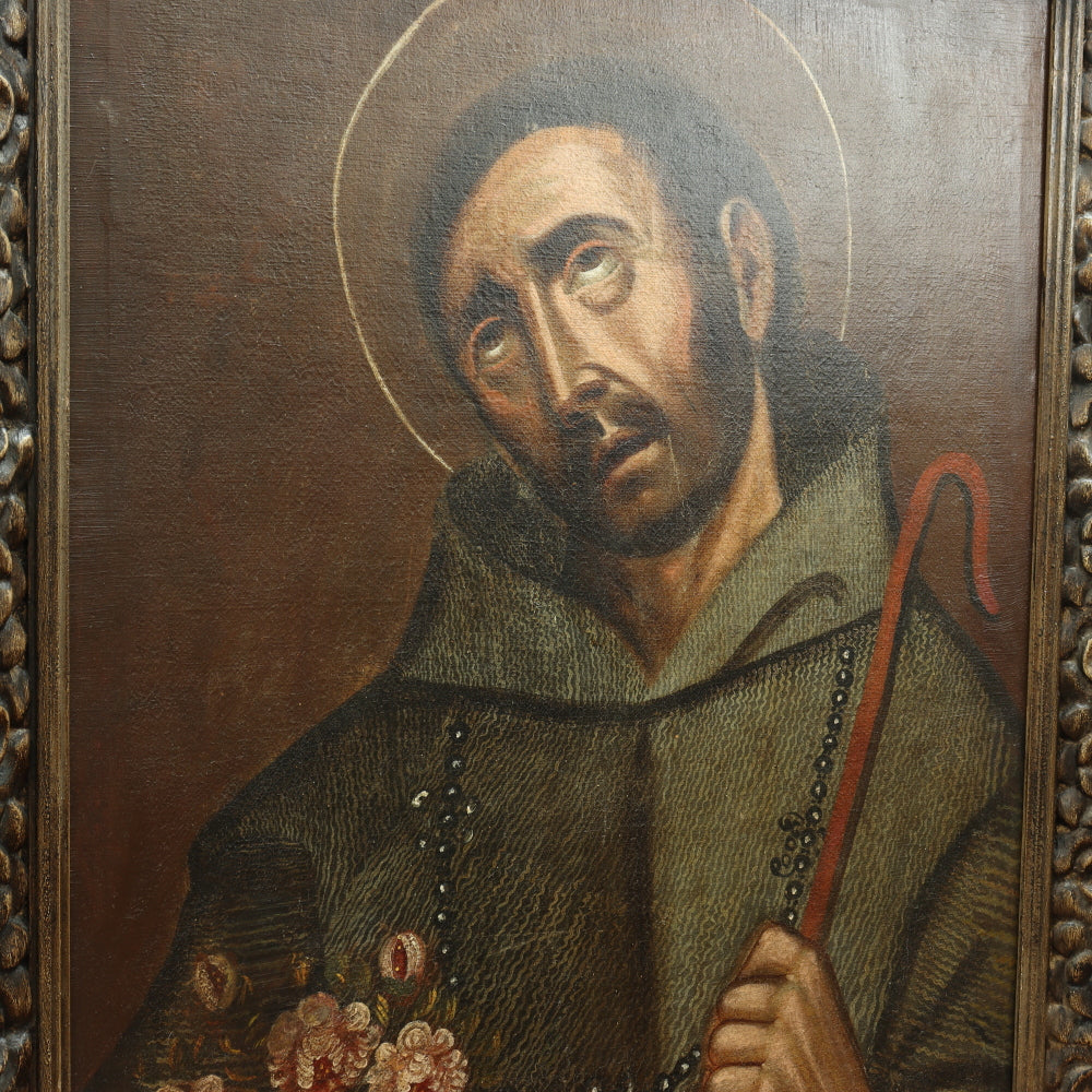 AW650: Mid 19th Century Spanish Colonial Oil on Canvas of Saint Francis of Assisi