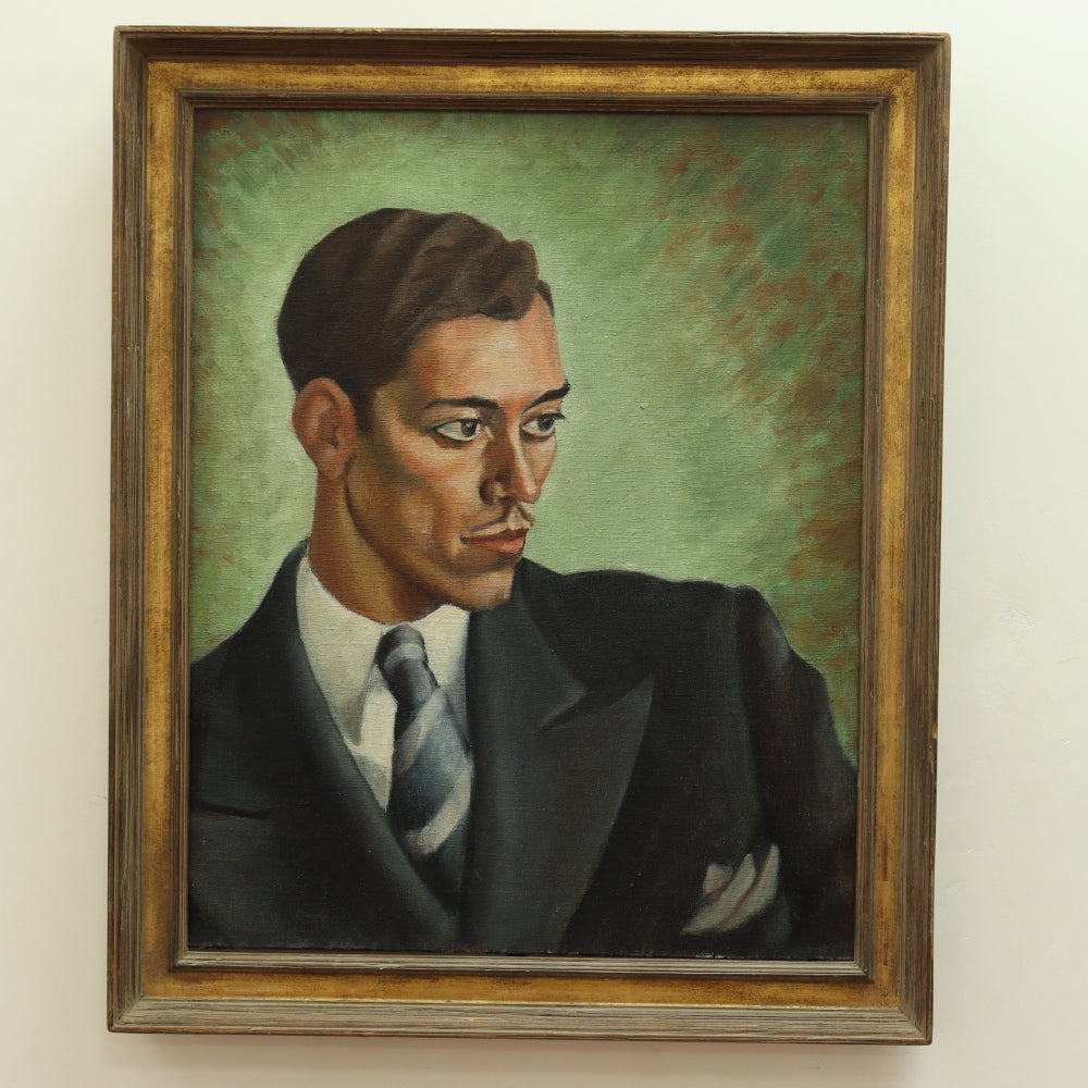 AW653: Circa 1920's Art Deco Oil on Canvas Portrait of a Dapper Gentleman