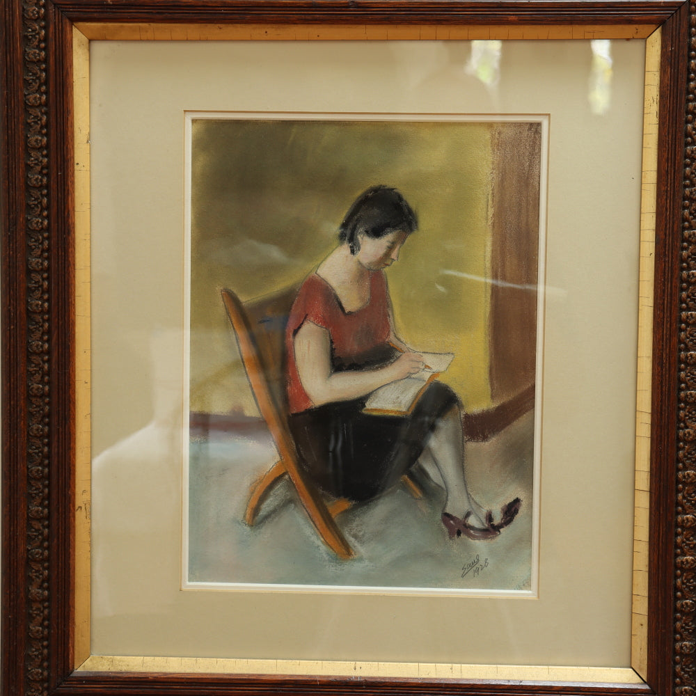 AW5-012: WPA Artist Saul Konner "The Stenographer" Pastel Circle 1928