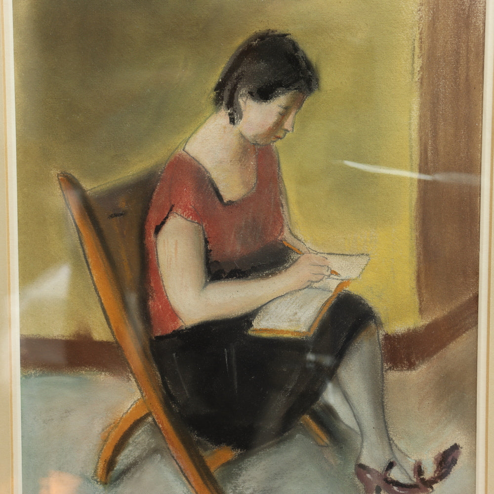 AW5-012: WPA Artist Saul Konner "The Stenographer" Pastel Circle 1928