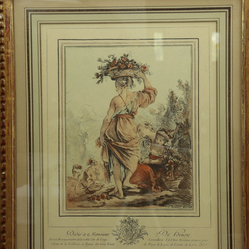 AW7-036: 19th Century Hand Colored Copper Engraving F. Boucher