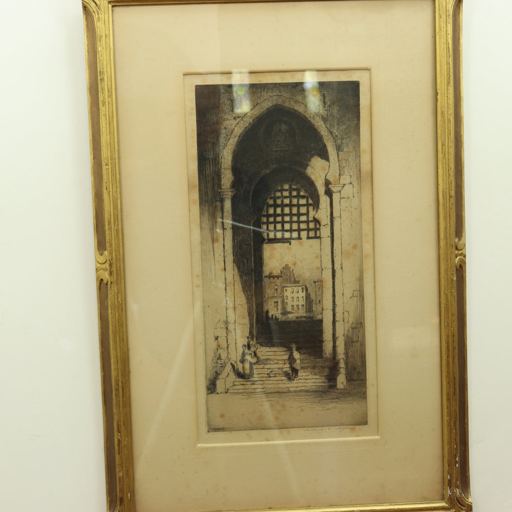 AW7-080: Late 19th C Etching of Arched Moorish Ached Doorway