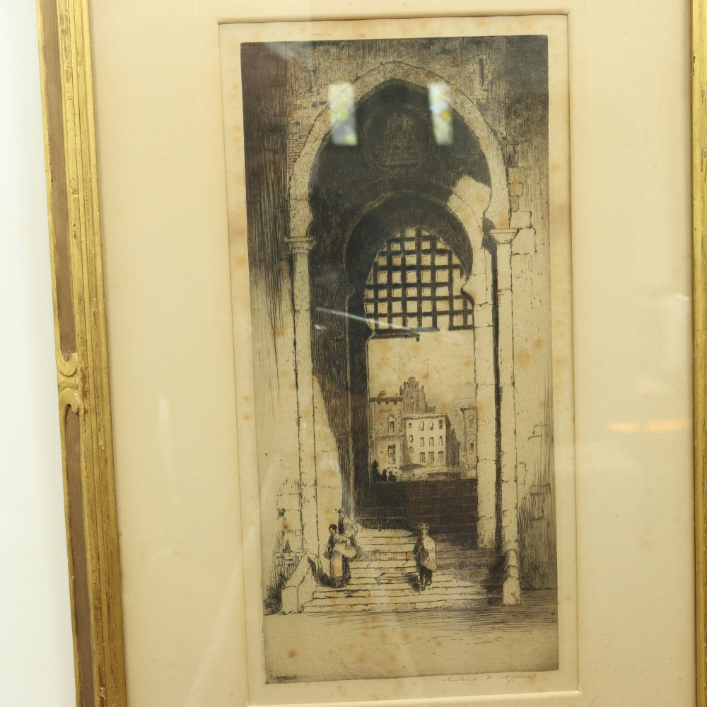 AW7-080: Late 19th C Etching of Arched Moorish Ached Doorway