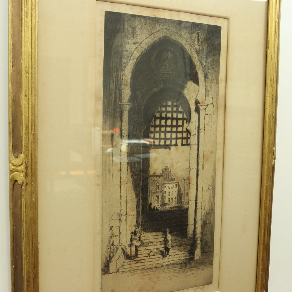 AW7-080: Late 19th C Etching of Arched Moorish Ached Doorway