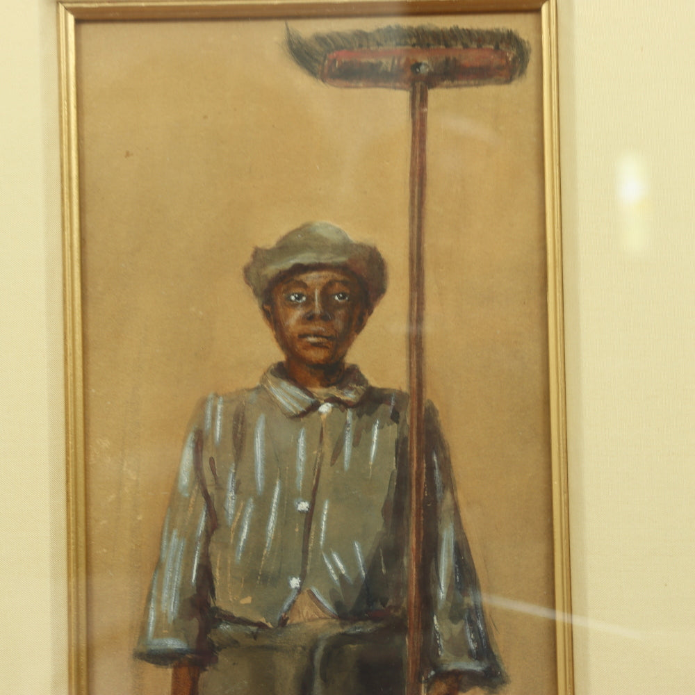 AW5-013: Aurelia Wheeler Reid Early 20th C Pastel on Paper "Street Sweeper"