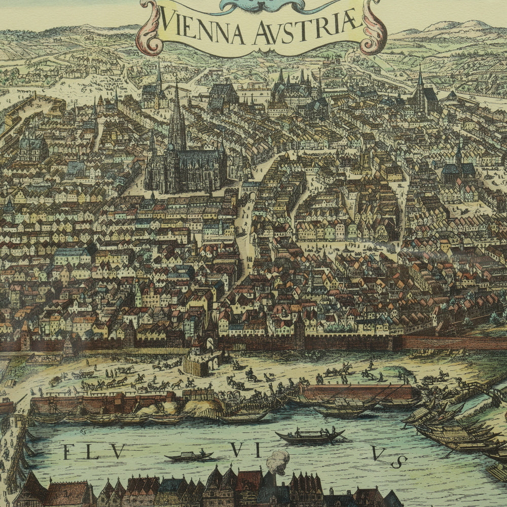 AW7-084: Later Hand Colored Engraving of 17th Century Vienna Austria Circa 1950