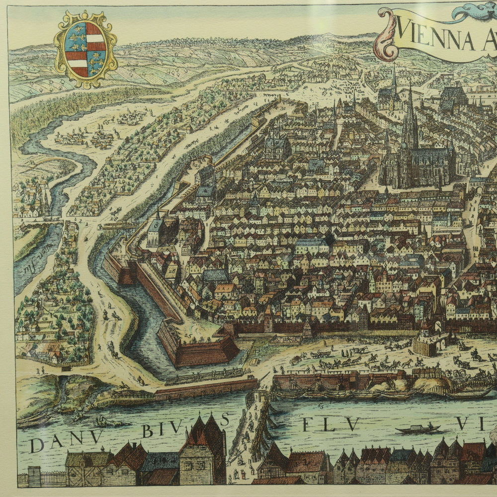 AW7-084: Later Hand Colored Engraving of 17th Century Vienna Austria Circa 1950