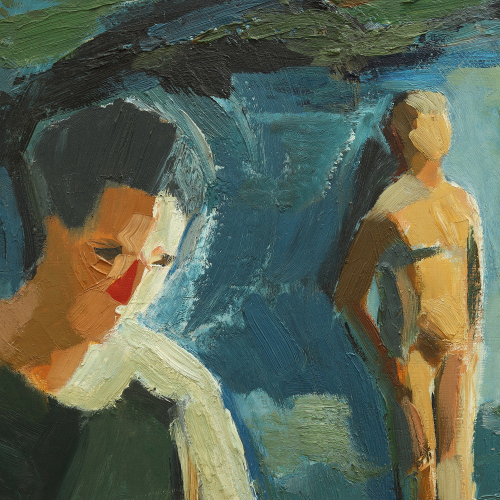 AW672: Alfred McNamara (1911 - 1994) "The Swimming Hole" Oil on Board Mid 20th Century