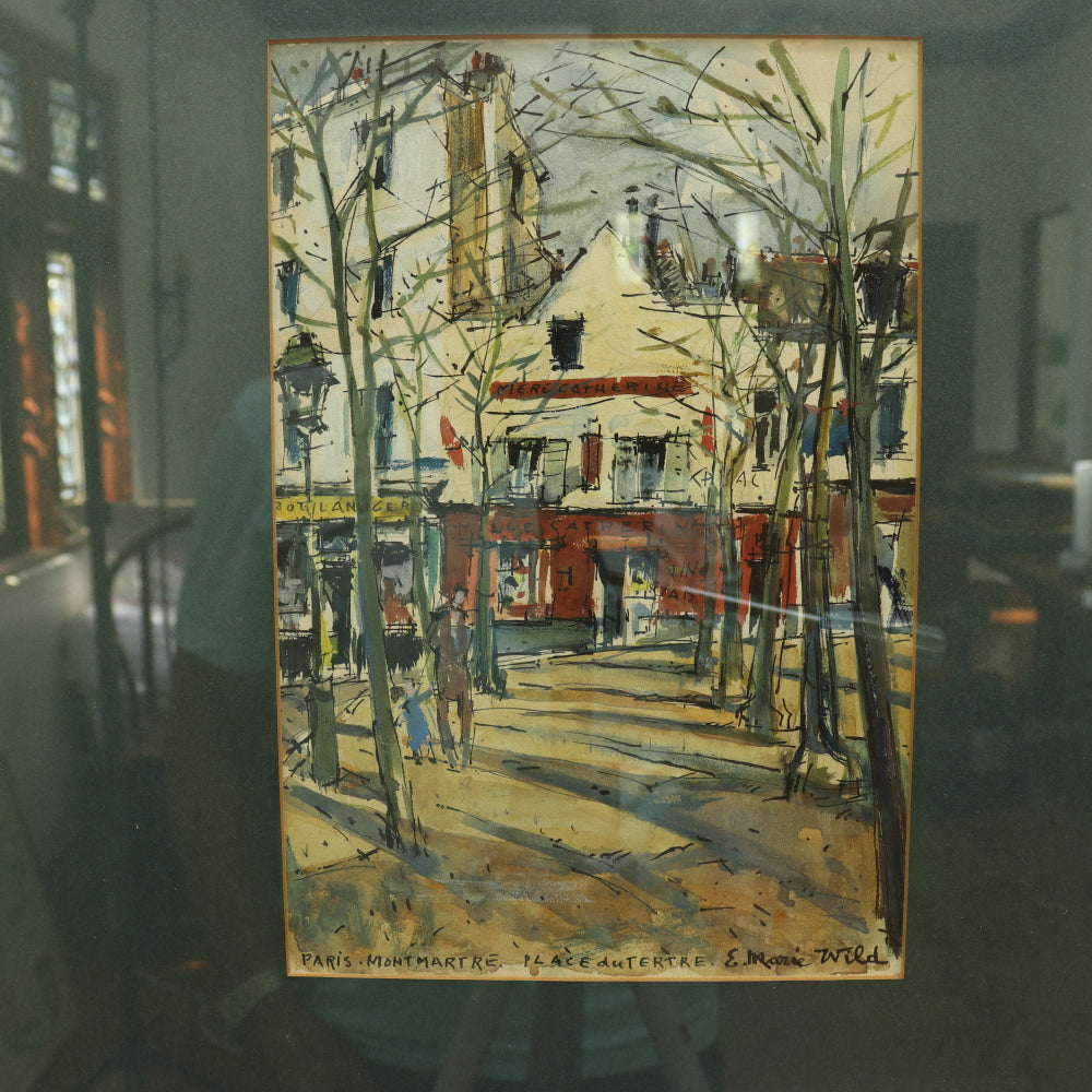 AW3-194:  E Marie Wild - Montmartre Place du Tertre Paris - Post Impressionist Watercolor