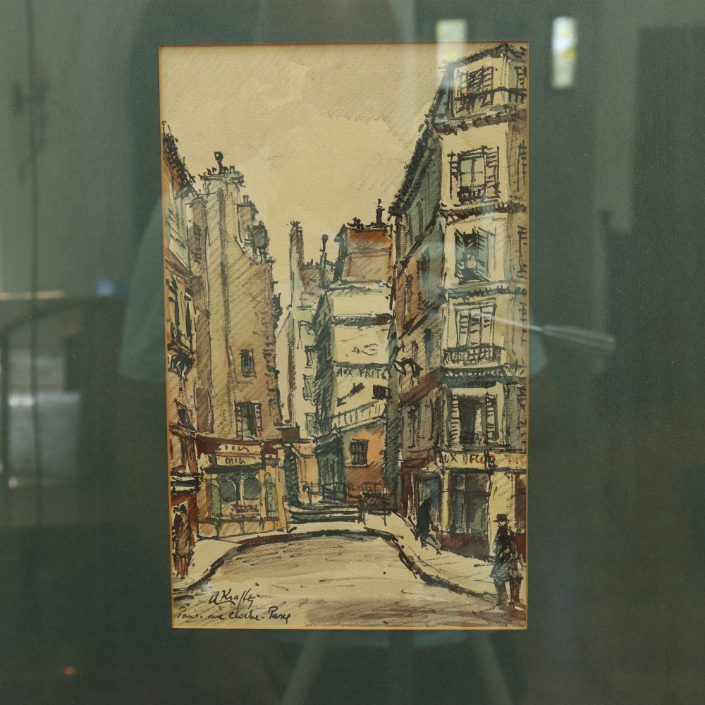 AW3-195: "Rue Cloche Perce" Mid Century Watercolor - French School - Post Impressionist