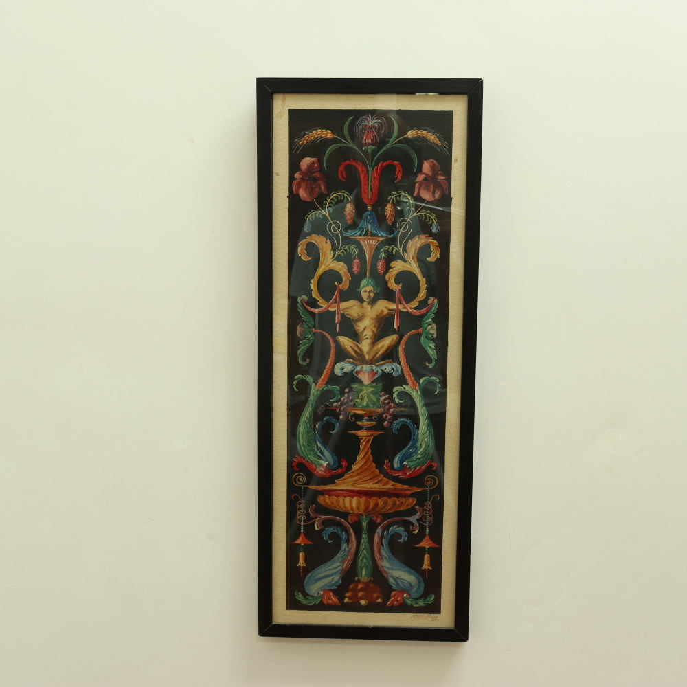 AW4-120: Late 19th Century Original Artwork of a Pompeiian Decorative Frieze - Gouache on Paper